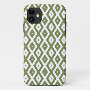 Olive green and white diamond pattern iPhone 11 case