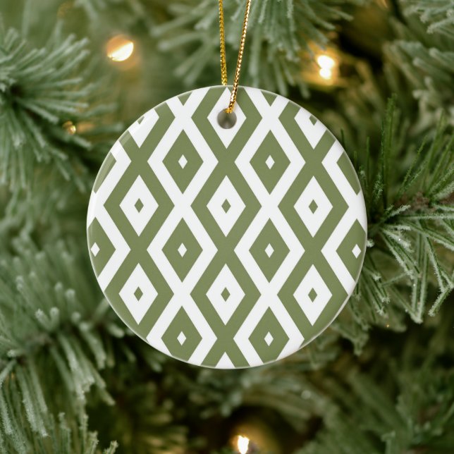 Olive green and white diamond pattern ceramic tree decoration (Tree)