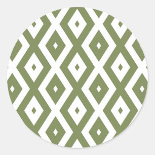 Olive green and white diamond pattern classic round sticker