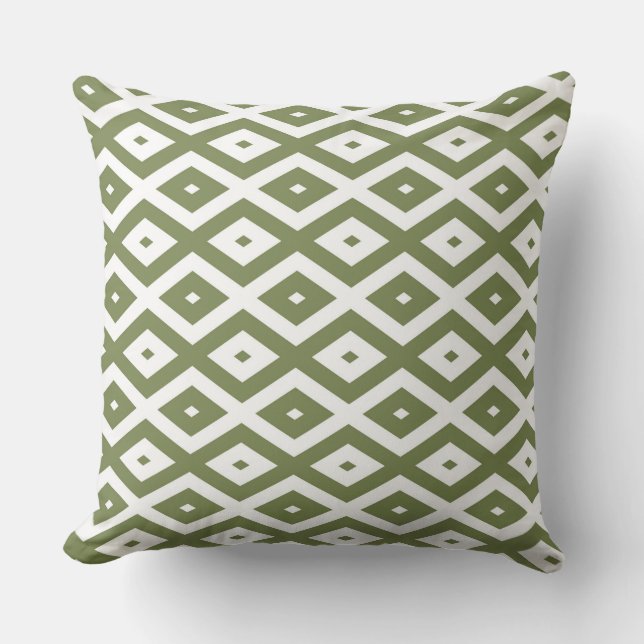 Olive green and white diamond pattern cushion (Front)