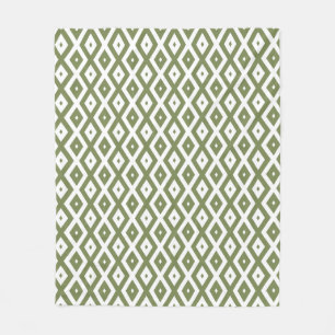 Olive green and white diamond pattern fleece blanket