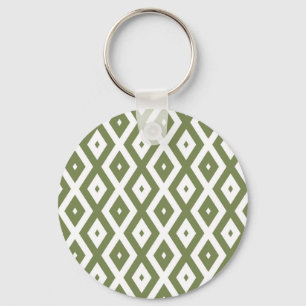 Olive green and white diamond pattern key ring