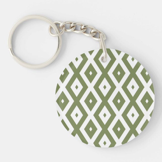 Olive green and white diamond pattern key ring (Front)