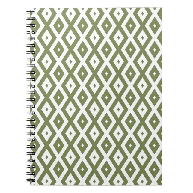 Olive green and white diamond pattern notebook (Front)