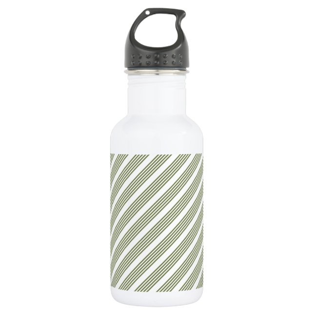 Olive green and white five stripe pattern 532 ml water bottle (Front)