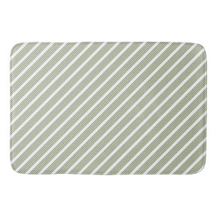 Olive green and white five stripe pattern bath mat