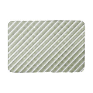 Olive green and white five stripe pattern bath mat