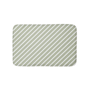 Olive green and white five stripe pattern bath mat