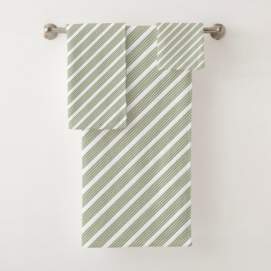 Olive green and white five stripe pattern bath towel set