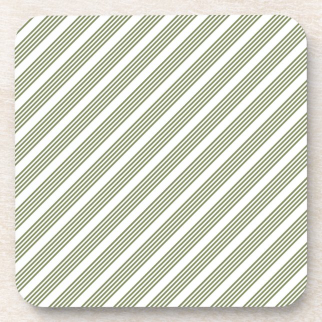 Olive green and white five stripe pattern coaster (Front)