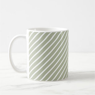 Olive green and white five stripe pattern coffee mug