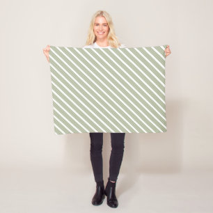 Olive green and white five stripe pattern fleece blanket