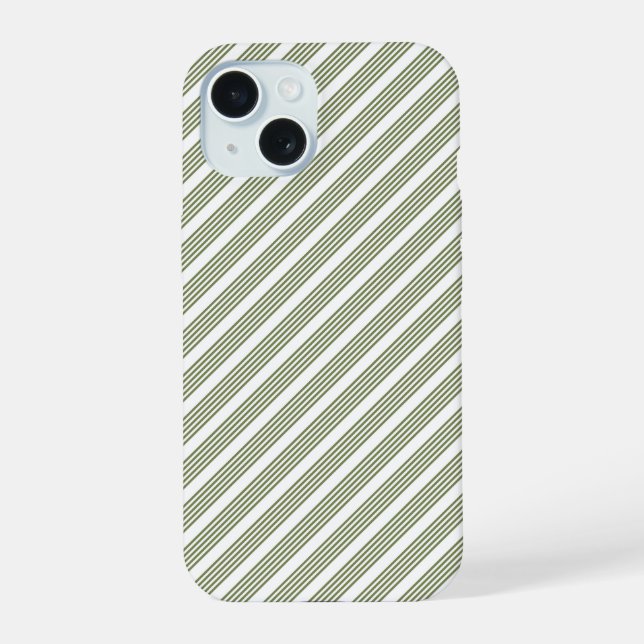 Olive green and white five stripe pattern iPhone 15 case (Back)