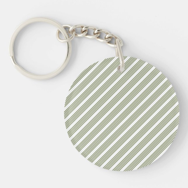 Olive green and white five stripe pattern key ring (Front)