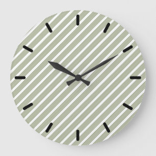 Olive green and white five stripe pattern large clock