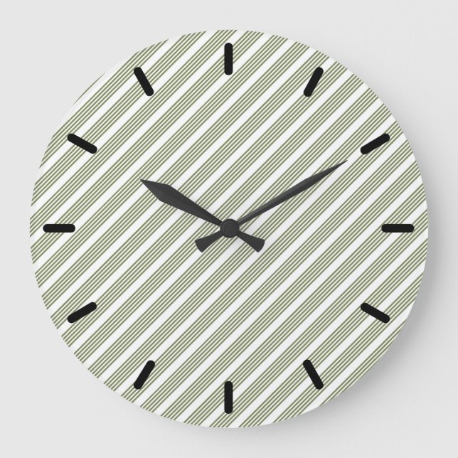 Olive green and white five stripe pattern large clock (Front)
