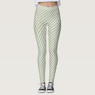 Olive green and white five stripe pattern leggings