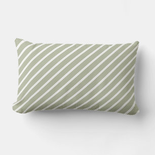 Olive green and white five stripe pattern lumbar cushion