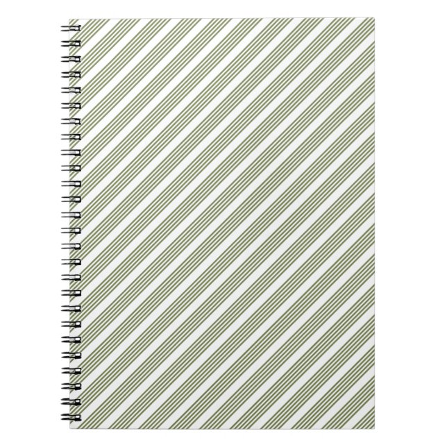 Olive green and white five stripe pattern notebook (Front)