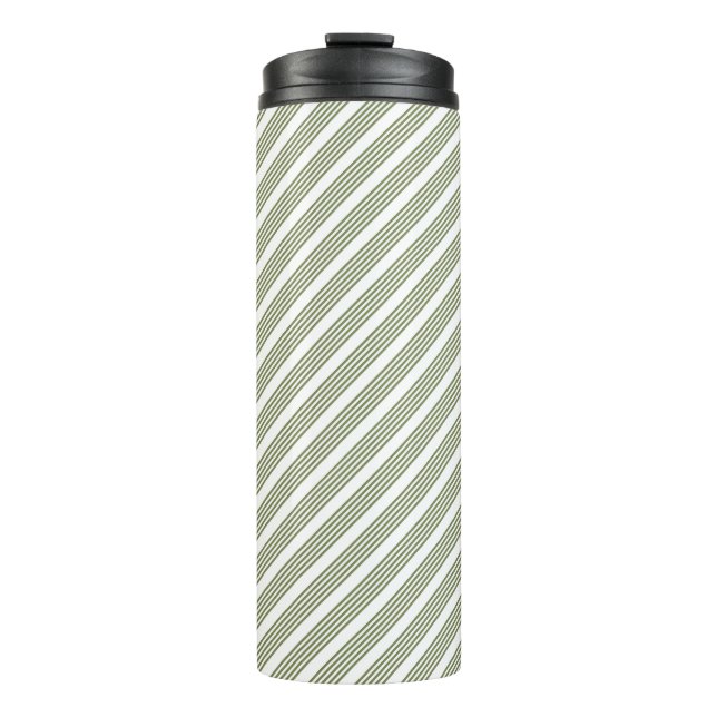 Olive green and white five stripe pattern thermal tumbler (Front)