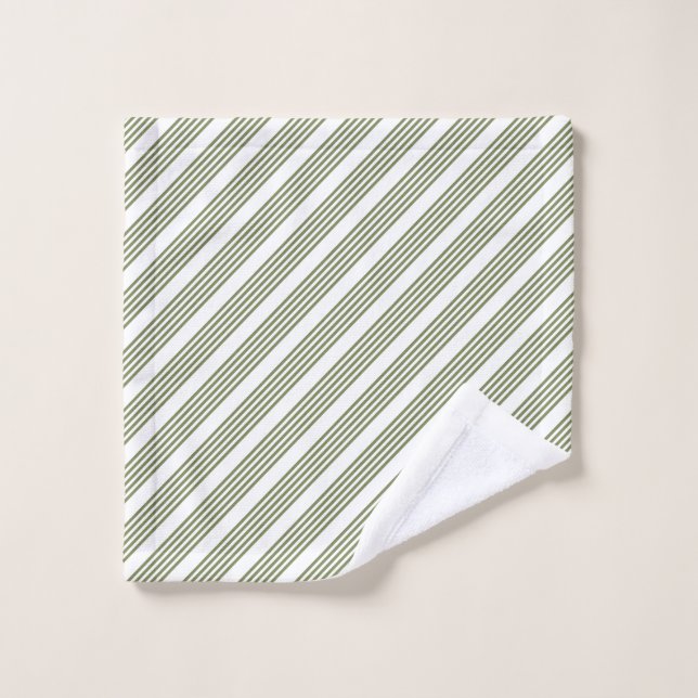 Olive green and white five stripe pattern wash cloth (Wash Cloth)