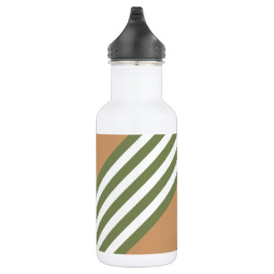 Olive green and white five stripe pattern with tan 532 ml water bottle