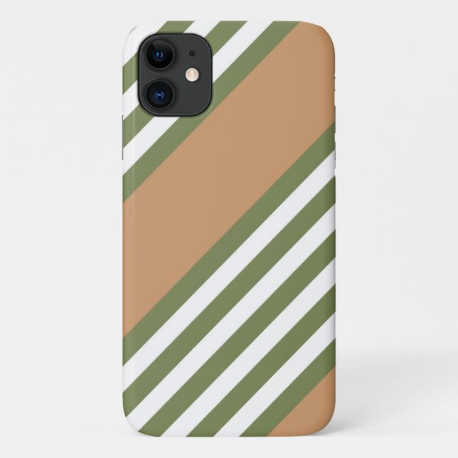 Olive green and white five stripe pattern with tan Case-Mate iPhone case (Back)