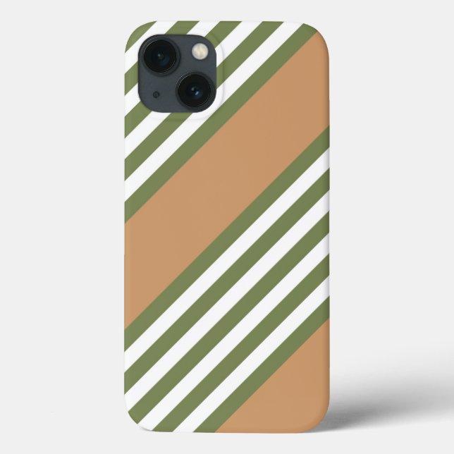 Olive green and white five stripe pattern with tan Case-Mate iPhone case (Back)