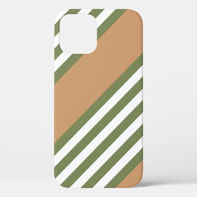 Olive green and white five stripe pattern with tan Case-Mate iPhone case (Back)