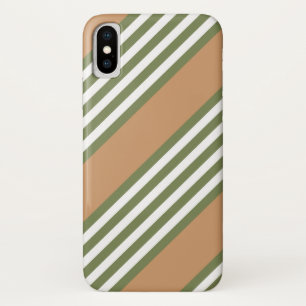 Olive green and white five stripe pattern with tan iPhone x case