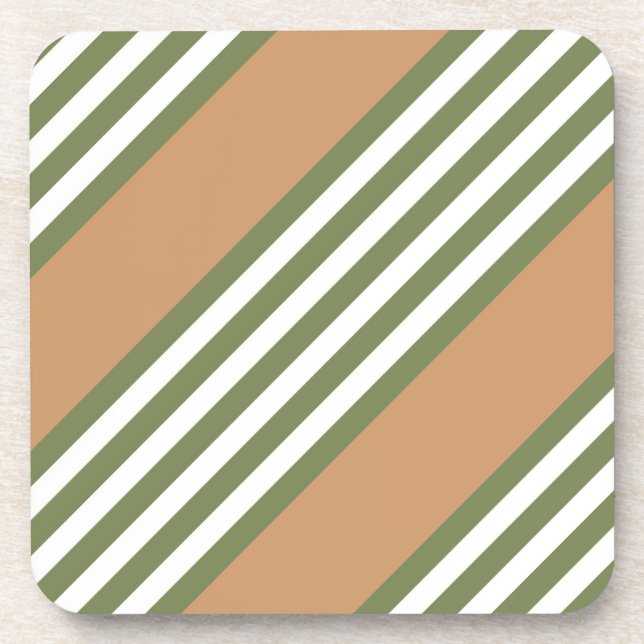 Olive green and white five stripe pattern with tan coaster (Front)