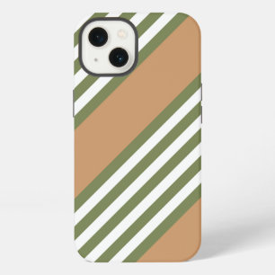 Olive green and white five stripe pattern with tan iPhone 13 case