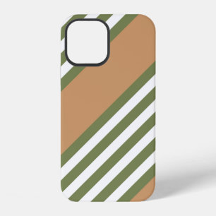 Olive green and white five stripe pattern with tan iPhone 12 case