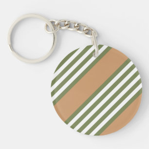 Olive green and white five stripe pattern with tan key ring