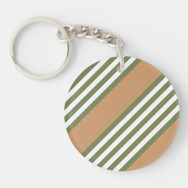 Olive green and white five stripe pattern with tan key ring (Front)