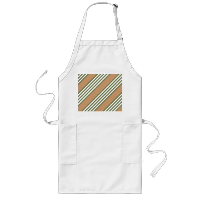 Olive green and white five stripe pattern with tan long apron (Front)