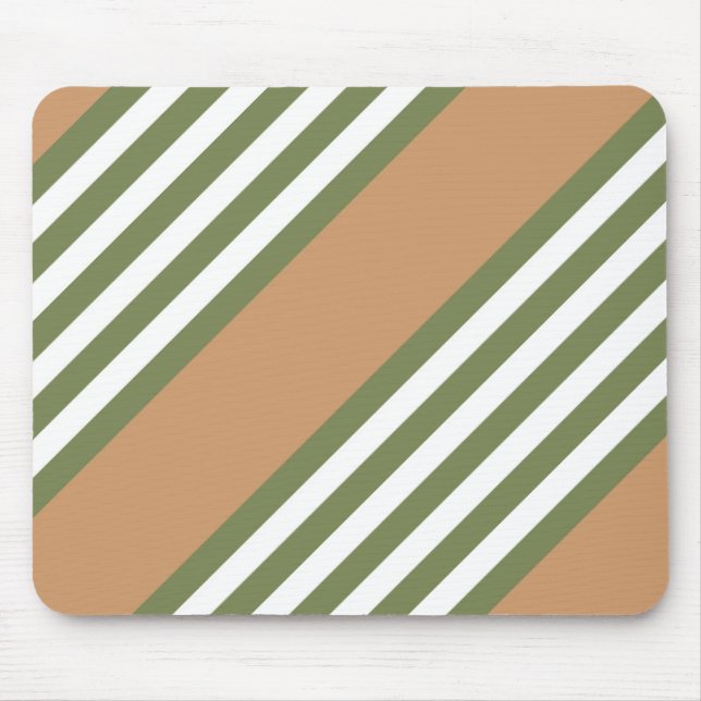 Olive green and white five stripe pattern with tan mouse mat (Front)