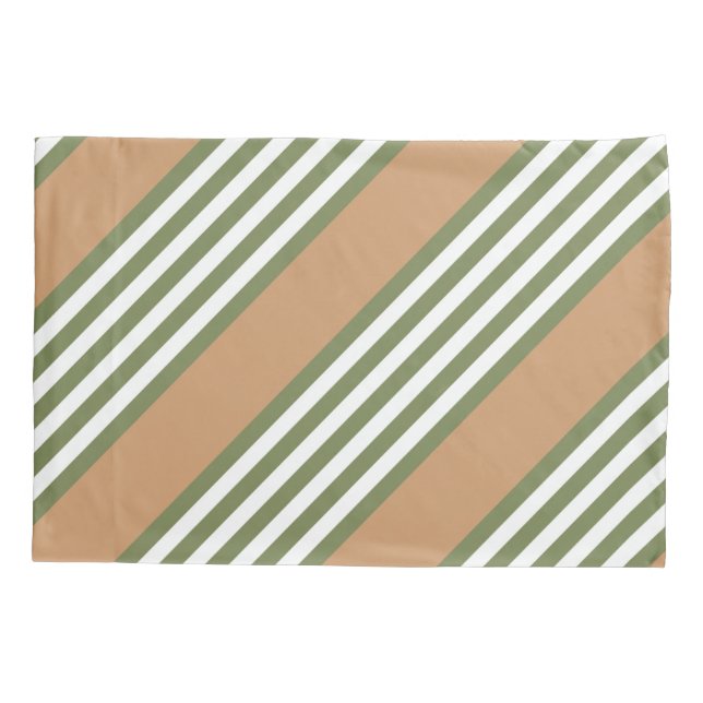 Olive green and white five stripe pattern with tan pillowcase (Back)