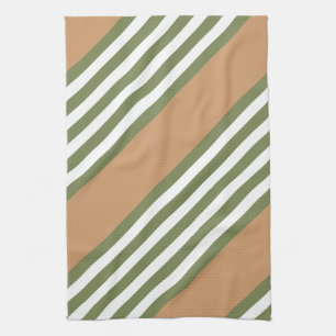 Olive green and white five stripe pattern with tan tea towel