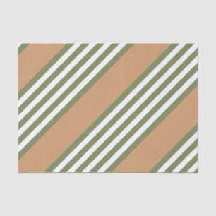 Olive green and white five stripe pattern with tan tissue paper