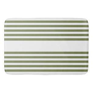 Olive green and white five stripes pattern bath mat