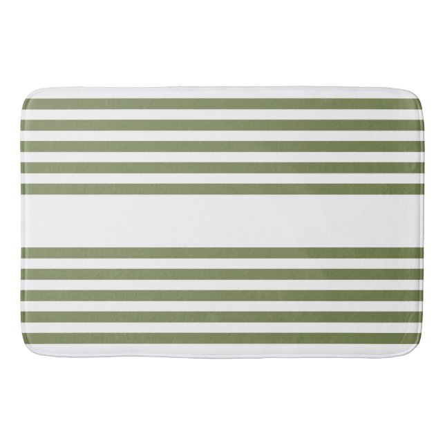 Olive green and white five stripes pattern bath mat (Front)