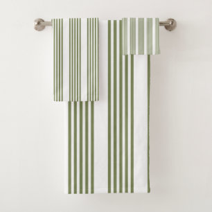Olive green and white five stripes pattern bath towel set