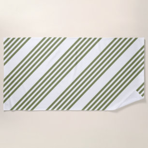Olive green and white five stripes pattern beach towel