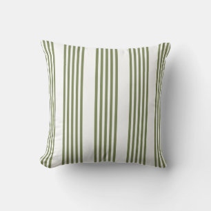Olive green and white five stripes pattern cushion