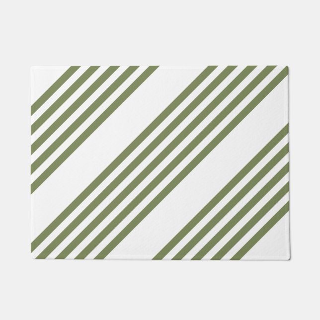 Olive green and white five stripes pattern doormat (Front)
