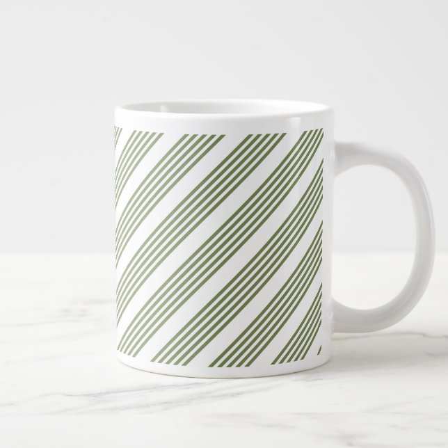 Olive green and white five stripes pattern large coffee mug (Right)