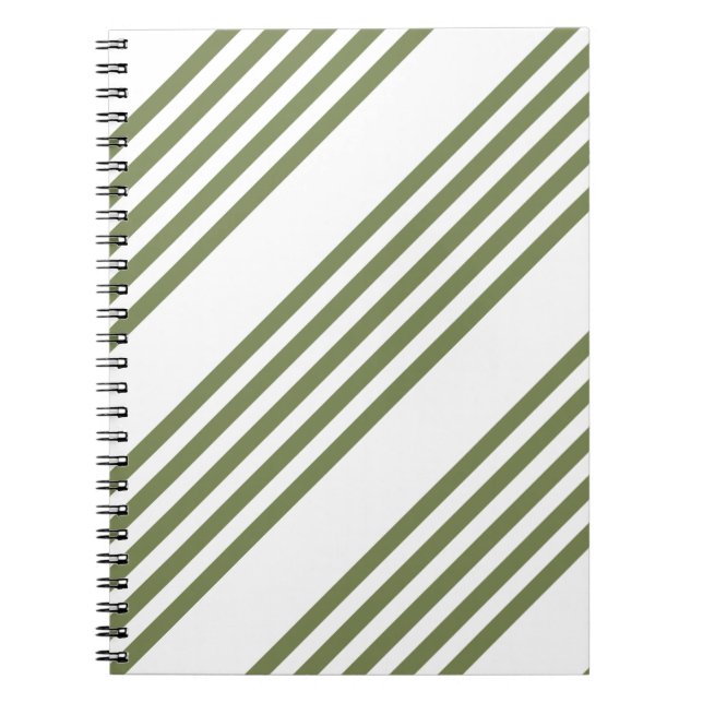 Olive green and white five stripes pattern notebook (Front)