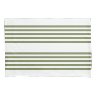Olive green and white five stripes pattern pillowcase