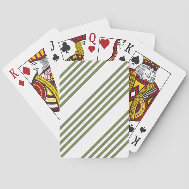 Olive green and white five stripes pattern playing cards (Back)